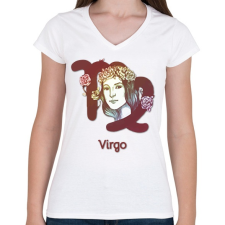 PRINTFASHION Virgo színes - Női V-nyakú póló - Fehér női póló