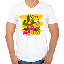 PRINTFASHION Viva Mexico - Férfi V-nyakú póló - Fehér férfi póló