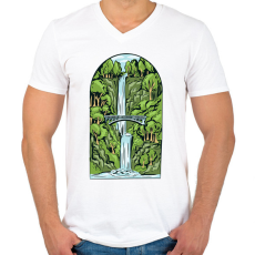 PRINTFASHION Vízesés - Férfi V-nyakú póló - Fehér