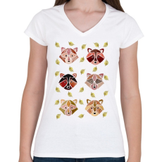 PRINTFASHION Vízfesték mosómedvék - Női V-nyakú póló - Fehér
