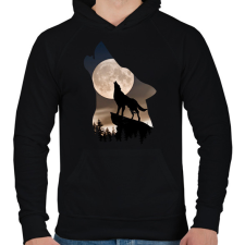 PRINTFASHION Vonyító farkas - Férfi kapucnis pulóver - Fekete férfi pulóver, kardigán