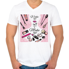 PRINTFASHION Wake up & Make up - Férfi V-nyakú póló - Fehér férfi póló