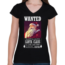 PRINTFASHION Wanted Santa Claus - Női V-nyakú póló - Fekete női póló