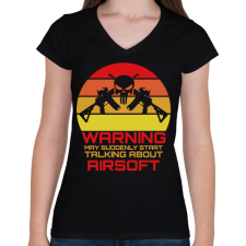 PRINTFASHION Warning airsoft - Női V-nyakú póló - Fekete női póló