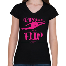 PRINTFASHION Warning - I might flip out - Női V-nyakú póló - Fekete női póló
