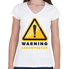 PRINTFASHION Warning legénybúcsú - Női V-nyakú póló - Fehér