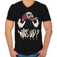 PRINTFASHION Was up? - Férfi V-nyakú póló - Fekete férfi póló