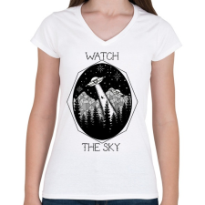 PRINTFASHION Watch the sky - Női V-nyakú póló - Fehér női póló
