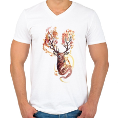 PRINTFASHION Watercolor Deer - Férfi V-nyakú póló - Fehér