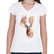 PRINTFASHION Watercolor Deer - Női V-nyakú póló - Fehér női póló