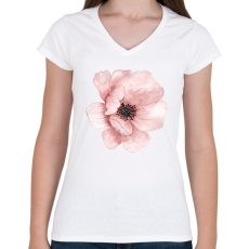 PRINTFASHION Watercolor Flower - Női V-nyakú póló - Fehér