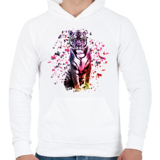 PRINTFASHION watercolor tigris - Férfi kapucnis pulóver - Fehér férfi pulóver, kardigán
