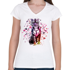 PRINTFASHION watercolor tigris - Női V-nyakú póló - Fehér női póló