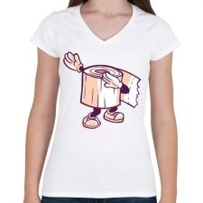 PRINTFASHION Wc papír dab - Női V-nyakú póló - Fehér női póló