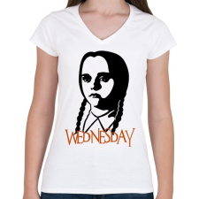 PRINTFASHION Wednesday Addams - Női V-nyakú póló - Fehér női póló