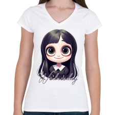 PRINTFASHION Wednesday Addams - Női V-nyakú póló - Fehér női póló