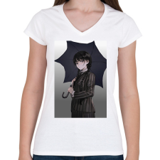 PRINTFASHION Wednesday anime  - Női V-nyakú póló - Fehér női póló