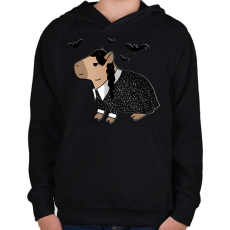 PRINTFASHION Wednesday capybara fehér körvonal - Gyerek kapucnis pulóver - Fekete
