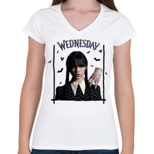 PRINTFASHION Wednesday és Izé - Női V-nyakú póló - Fehér női póló