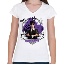 PRINTFASHION Wednesday firka - Női V-nyakú póló - Fehér női póló