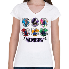 PRINTFASHION Wednesday friends firka - Női V-nyakú póló - Fehér női póló