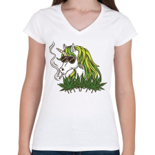 PRINTFASHION WeedCorn - Női V-nyakú póló - Fehér női póló