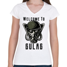 PRINTFASHION Welcome to Gulag - Női V-nyakú póló - Fehér női póló