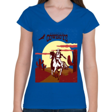 PRINTFASHION Western Cowboys - Női V-nyakú póló - Királykék