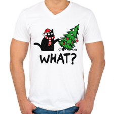 PRINTFASHION What? - Karácsonyos macska - Férfi V-nyakú póló - Fehér férfi póló