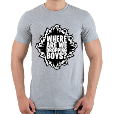 PRINTFASHION Where are we dropping boys - Fortnite - Férfi póló - Sport szürke