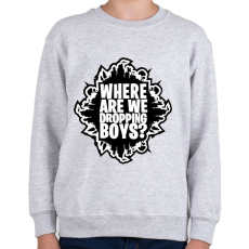 PRINTFASHION Where are we dropping boys - Fortnite - Gyerek pulóver - Sport szürke