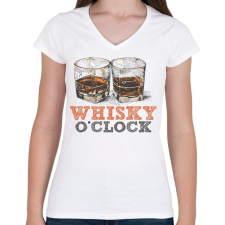 PRINTFASHION Whisky o'clock - Női V-nyakú póló - Fehér női póló