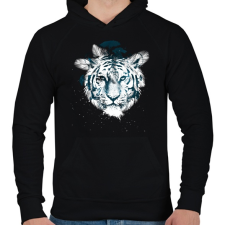 PRINTFASHION White tiger - Férfi kapucnis pulóver - Fekete férfi pulóver, kardigán