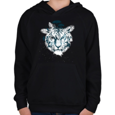PRINTFASHION White tiger - Gyerek kapucnis pulóver - Fekete