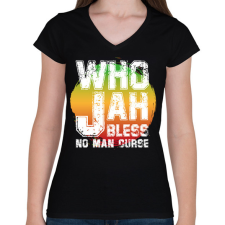 PRINTFASHION Who jah - Női V-nyakú póló - Fekete női póló