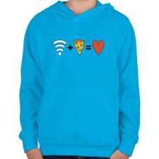 PRINTFASHION Wifi + Pizza = Love - Gyerek kapucnis pulóver - Azúrkék gyerek pulóver, kardigán