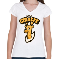 PRINTFASHION Wild Giraffe - Női V-nyakú póló - Fehér női póló