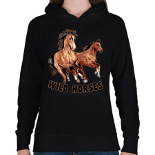 PRINTFASHION Wild horses - Női kapucnis pulóver - Fekete női pulóver, kardigán