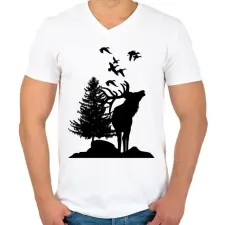 PRINTFASHION wild life - Férfi V-nyakú póló - Fehér férfi póló