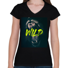 PRINTFASHION Wild - Női V-nyakú póló - Fekete