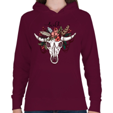 PRINTFASHION Wild Skull - Női kapucnis pulóver - Bordó női pulóver, kardigán