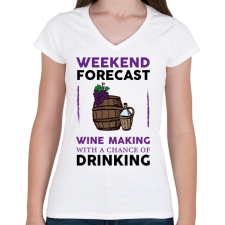 PRINTFASHION Wine making - Női V-nyakú póló - Fehér női póló