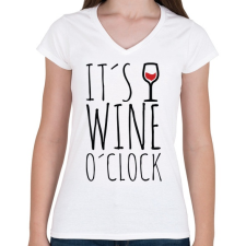 PRINTFASHION Wine o'clock - Női V-nyakú póló - Fehér női póló
