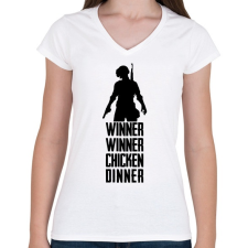 PRINTFASHION Winner Winner Chicken Dinner PUBG - Női V-nyakú póló - Fehér női póló