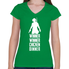 PRINTFASHION Winner Winner Chicken Dinner PUBG - Női V-nyakú póló - Zöld női póló