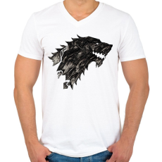PRINTFASHION Winter Is Coming Stark - Férfi V-nyakú póló - Fehér