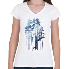 PRINTFASHION Winter wolf - Női V-nyakú póló - Fehér