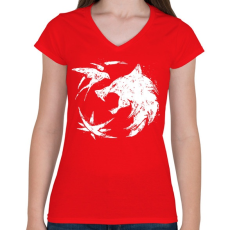 PRINTFASHION Witcher farkas fehér - Női V-nyakú póló - Piros