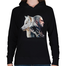 PRINTFASHION Witcher - fehér farkas - Női kapucnis pulóver - Fekete