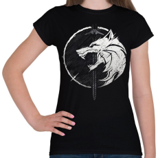PRINTFASHION Witcher fehér farkas - Női póló - Fekete